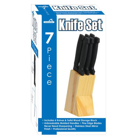 Order Euro-Home Wooden Block Steak Knife Set 7pk food online from Everyday Needs by Gopuff store, Melrose Park on bringmethat.com