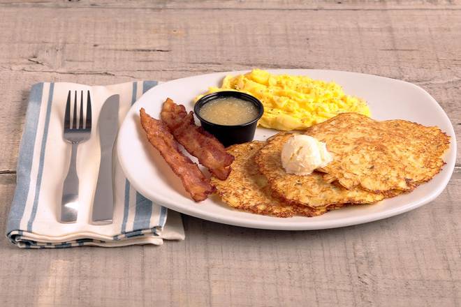Order NEW! Potato Pancake Platter  food online from Bakery By Perkins store, Cape Coral on bringmethat.com