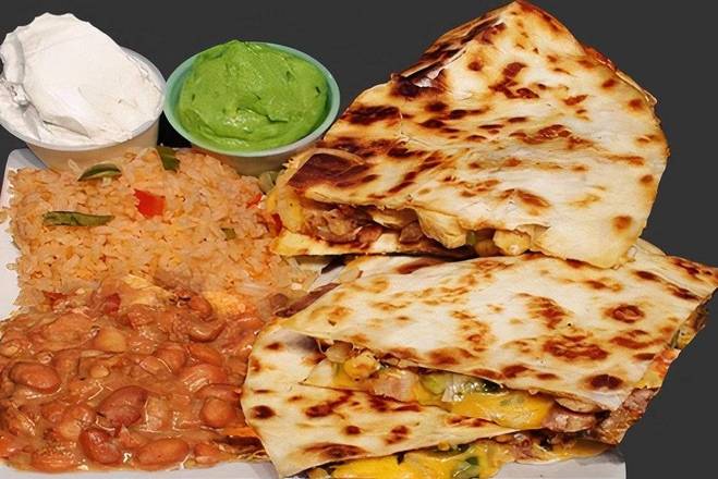 Order Beef quesadilla Plate food online from Breakfast, Burgers & Tax-Mex Express store, Cedar Park on bringmethat.com