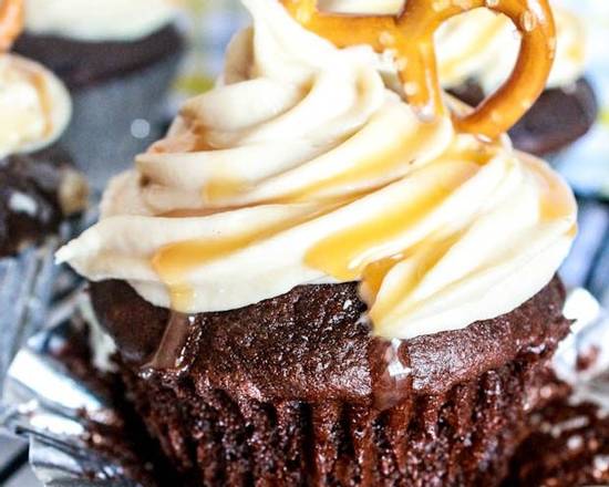 Order Salted Caramel Pretzel Cupcake  food online from Mcpike Bakery store, Evansville on bringmethat.com