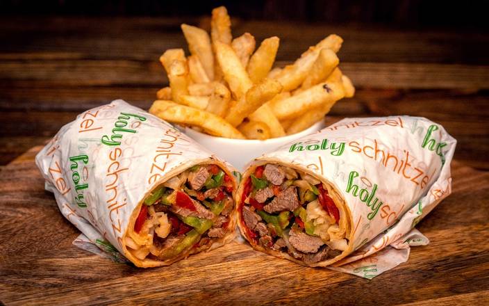 Order Pepper Steak Wrap food online from Holy Schnitzel store, Roseland on bringmethat.com