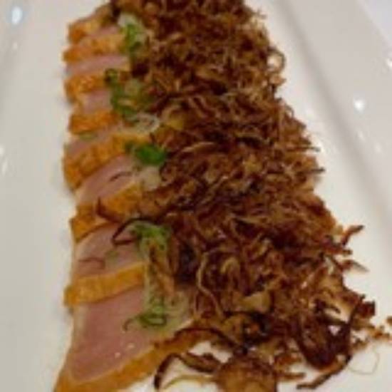 Order Seared Spicy Albacore with Crispy Onion food online from Sushi Katsu-Ya - Woodland Hills store, Woodland Hills on bringmethat.com