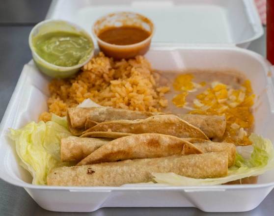 Order Taquitos Plate food online from Norm's Famous Charbroiled Hamburgers store, Whittier on bringmethat.com