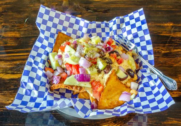 Order Vegan Greek Nachos food online from Think Greek- Port St Lucie store, Port St. Lucie on bringmethat.com