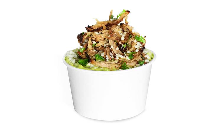 Order Guac & Chips with Carnitas & Cotija Cheese food online from Avo Taco store, New Orleans on bringmethat.com
