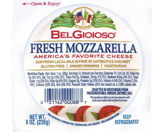 Order BelGioioso Fresh Mozzarella Cheese Ball 8 oz food online from Fresko Market store, Miami on bringmethat.com