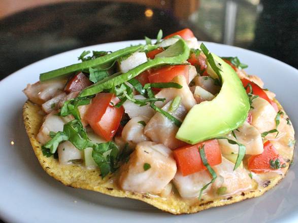 Order Fish Salad and Shrimp on a Crispy Fried (Tostada De Ceviche Y Camaron) food online from Antojitos Mexicanos store, Fort Pierce on bringmethat.com