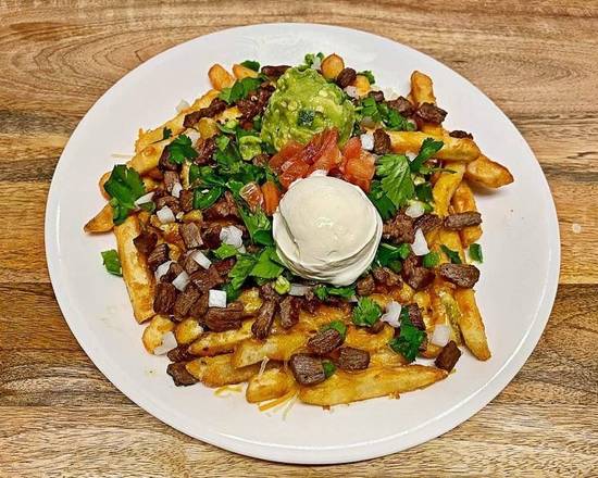 Order Carne Asada Fries  food online from El Sombrero Express store, Las Cruces on bringmethat.com