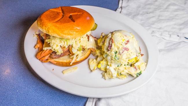 Order Pulled Pork Sandwich food online from Red Hot and Blue store, Fairfax on bringmethat.com