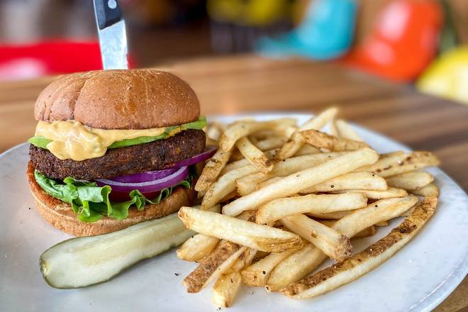 Order Veggie Burger (VG) food online from Kerbey Lane Cafe store, Austin on bringmethat.com