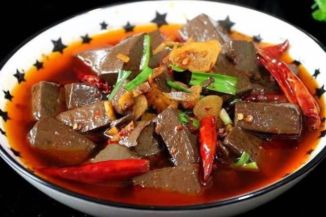 Order 麻辣鸭血️️ Spicy Duck Blood Tofu food online from Min Chef store, Tustin on bringmethat.com