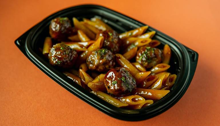 Order CLASSIC BBQ MEATBALL PENNE BOWL food online from Meatball Corner store, Honolulu on bringmethat.com