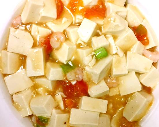 Order 606.Tofu sauteed w Baby Shrimps 虾仁豆腐 food online from China Chalet store, Florham Park on bringmethat.com