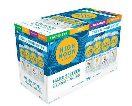 Order High Noon Hard Seltzer Tropical Variety Pack, 355ml-8Pk (4.5% ABV) food online from Golden Ox Liquors store, Saint Augustine on bringmethat.com