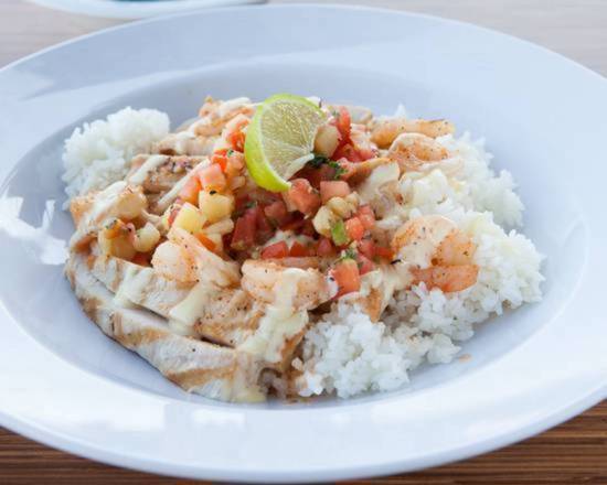 Order Caribbean Chicken and Shrimp food online from Rumbi Island Grill store, West Bountiful on bringmethat.com