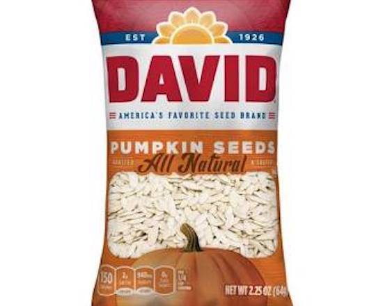 Order David Pumpkin Seeds 2.25oz food online from George's Market store, San Francisco on bringmethat.com