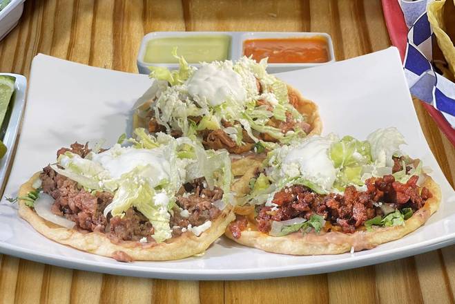 Order Special Sopes with Meat (One Meat) (3 pcs) food online from El Mercadito Mexican Restaurant store, Memphis on bringmethat.com