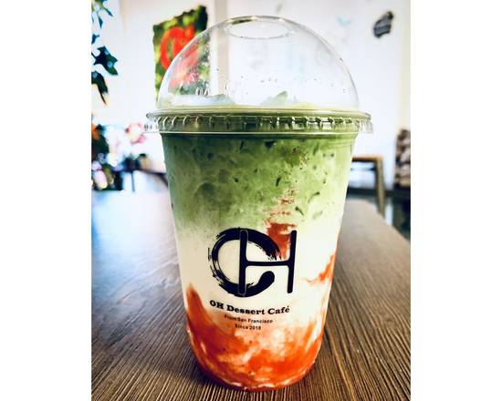 Order Strawberry Matcha Latte (Iced) food online from Oh Dessert Cafe store, SF on bringmethat.com