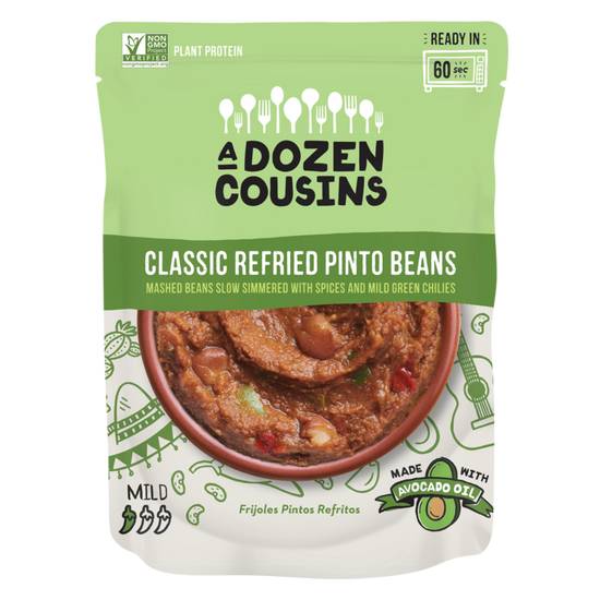 Order A Dozen Cousins Refried Pinto Beans 10oz food online from Everyday Needs by Gopuff store, St. Petersburg on bringmethat.com