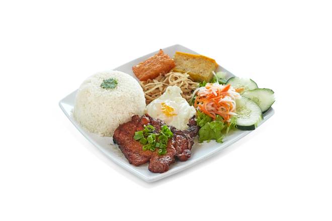 Order Steamed Crush Rice (Cơm Tấm Đặc Biệt (Sườn, Bị, Chả, Trứng, and Tàu Hũ Ky ) food online from Pho Hai Duong store, Annandale on bringmethat.com