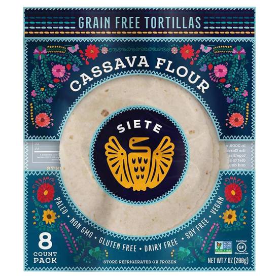 Order Siete Grain Free Cassava Flour Tortillas 8ct 7oz, Frozen food online from Everyday Needs By Gopuff store, Fairfield on bringmethat.com