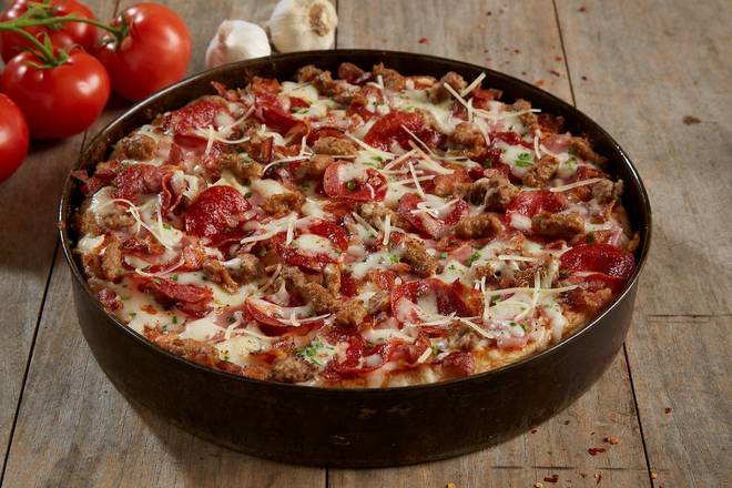 Order Gourmet Five Meat Pizza - Mini food online from Bj Restaurant & Brewhouse store, Westminster on bringmethat.com