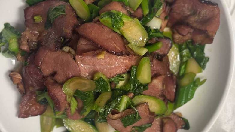 Order Smoked Pork with Chinese Broccoli food online from Crouching Tiger Restaurant store, Redwood City on bringmethat.com