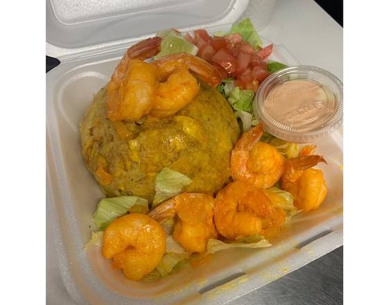 Order Mofongo con Camarones  al ajillo (Shrimp) food online from Fonda El Criollito Restaurant store, Orlando on bringmethat.com