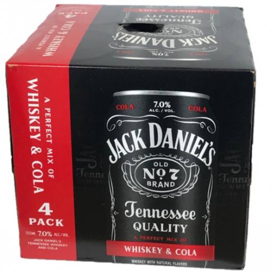 Order JACK DANIELS WHISKEY & COLA 4PK-12OZ CANS food online from Rocky Liquor store, Claremont on bringmethat.com