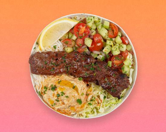Order Beef Kebab Rice Bowl Platter - food online from Mediterranea Rice Bowls store, Forest Hills on bringmethat.com