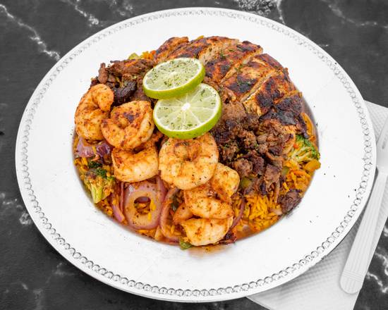 Order Steak Chicken and Shrimp Rice Bowl  food online from Elegant Eatz "Bonanzas" store, Miami on bringmethat.com