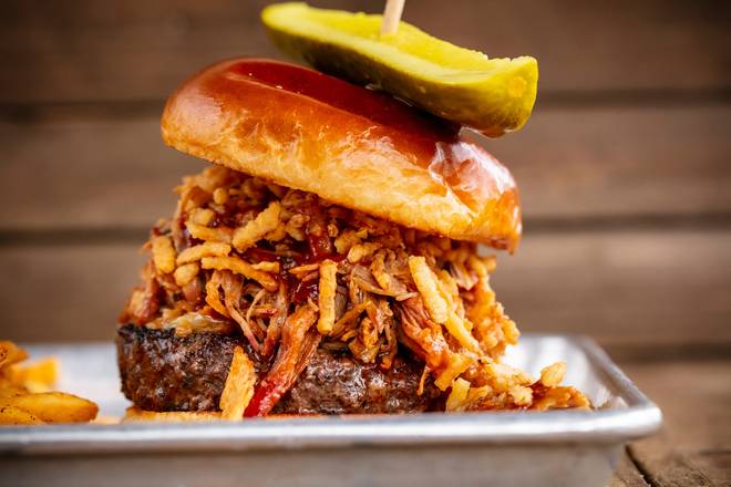 Order Ultimate Bar-B-Que Burger food online from Bad to The Bone BBQ store, San Juan Capistrano on bringmethat.com