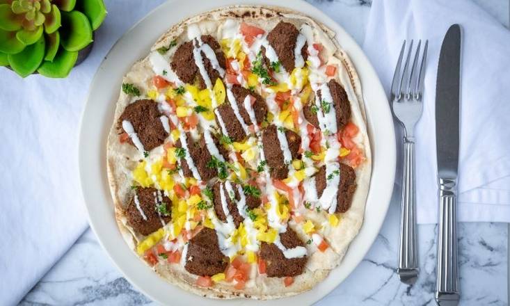 Order Farrouk's Falafel Pitza food online from Aladdin's Eatery store, Pittsburgh on bringmethat.com