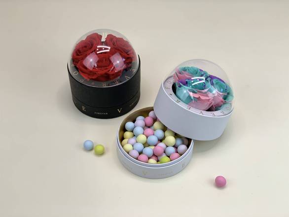 Order 3 Eternal Roses in a Dome With Treats  food online from Lb Cake Stop store, Baldwin Park on bringmethat.com