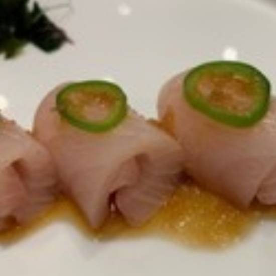 Order Yellowtail Sashimi with Jalapeno food online from Sushi Katsu-Ya - Woodland Hills store, Woodland Hills on bringmethat.com