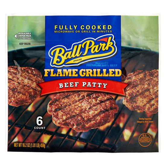 Order Ball Park Frozen Flamed Grilled Original Beef Patties 6ct 16.2oz food online from Everyday Needs by Gopuff store, Baton Rouge on bringmethat.com