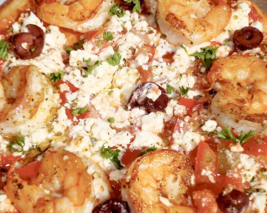 Order Shrimp & Feta Pitza food online from Papa Cristos Taverna store, Los Angeles on bringmethat.com